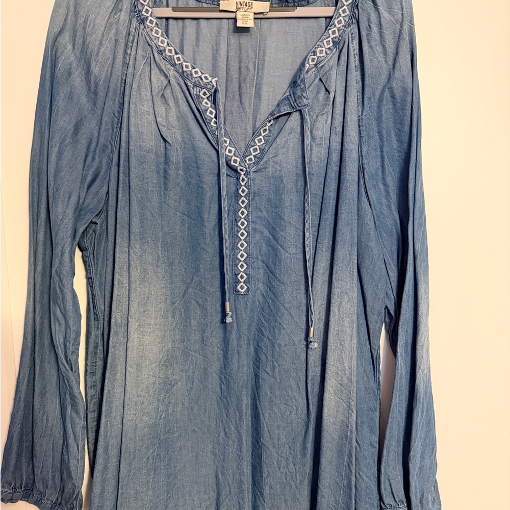 Vintage America Blue Long Sleeve Blouse
